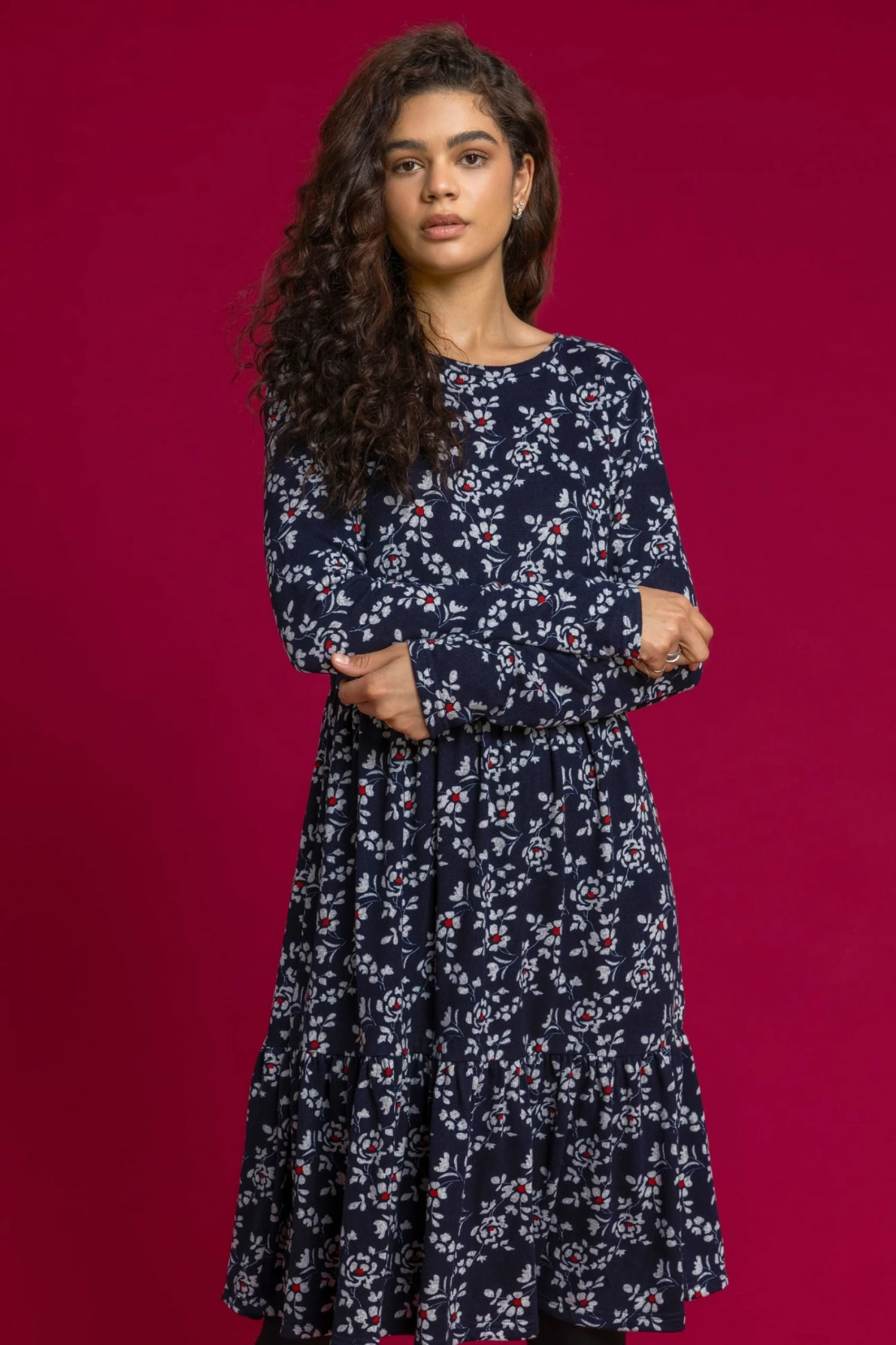 Roman Blue Floral Print Tiered Dress 4 Roman Blue Floral Print Tiered Dress - Image 2