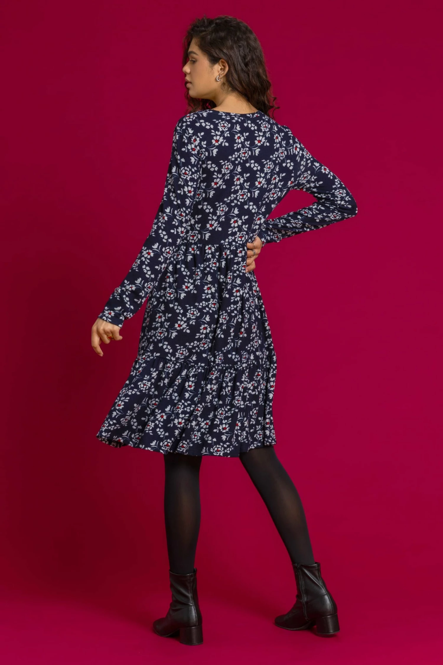 Roman Blue Floral Print Tiered Dress 5 Roman Blue Floral Print Tiered Dress - Image 3