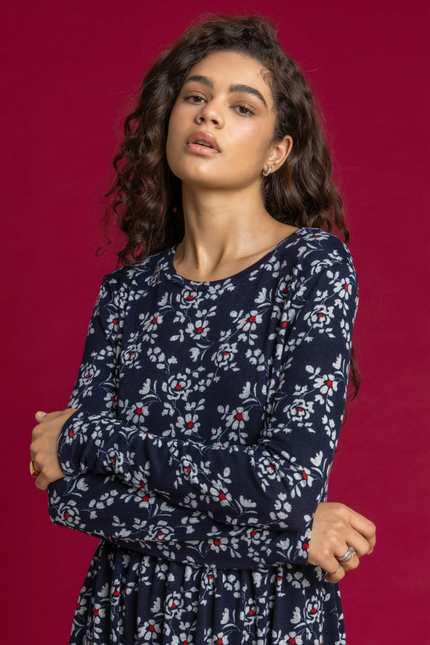 Roman Blue Floral Print Tiered Dress 6 Roman Blue Floral Print Tiered Dress - Image 4