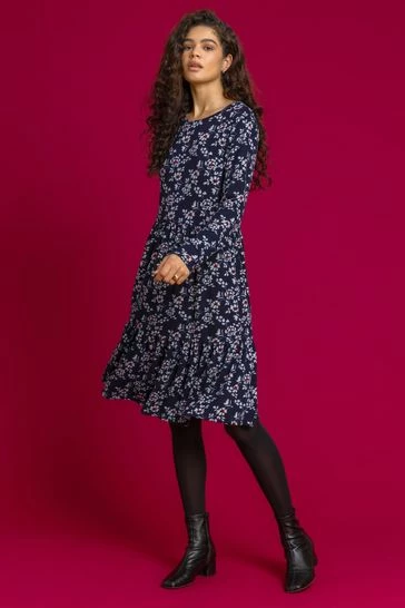 Roman Blue Floral Print Tiered Dress 7 Roman Blue Floral Print Tiered Dress - Image 5