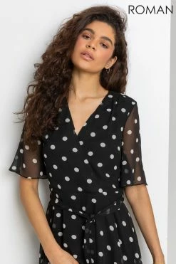 Roman Black Spot Print Tiered Frill Midi Dress 10 Roman Black Spot Print Tiered Frill Midi Dress -Roman Sales Shop unnamed file 297