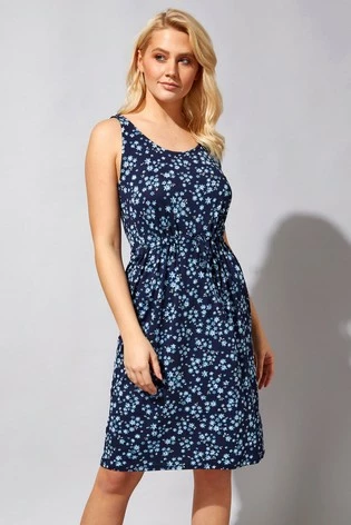Roman Navy Ditsy Floral Elasticated Dress 6 Roman Navy Ditsy Floral Elasticated Dress - Image 4