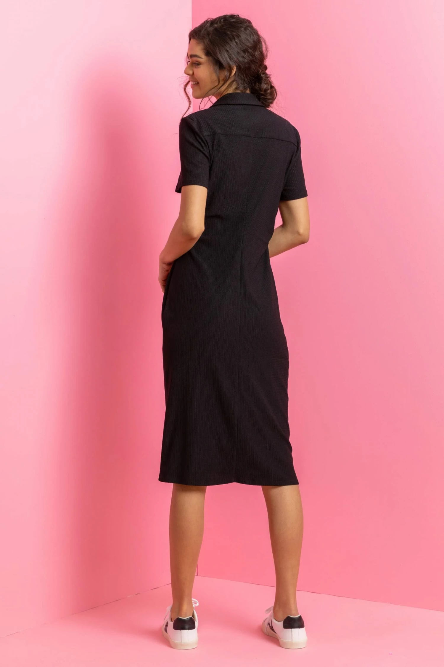 Roman Black Ruched Detail Midi Shirt Dress 4 Roman Black Ruched Detail Midi Shirt Dress - Image 2