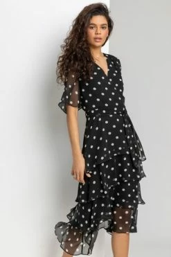 Roman Black Spot Print Tiered Frill Midi Dress 11 Roman Black Spot Print Tiered Frill Midi Dress -Roman Sales Shop unnamed file 298