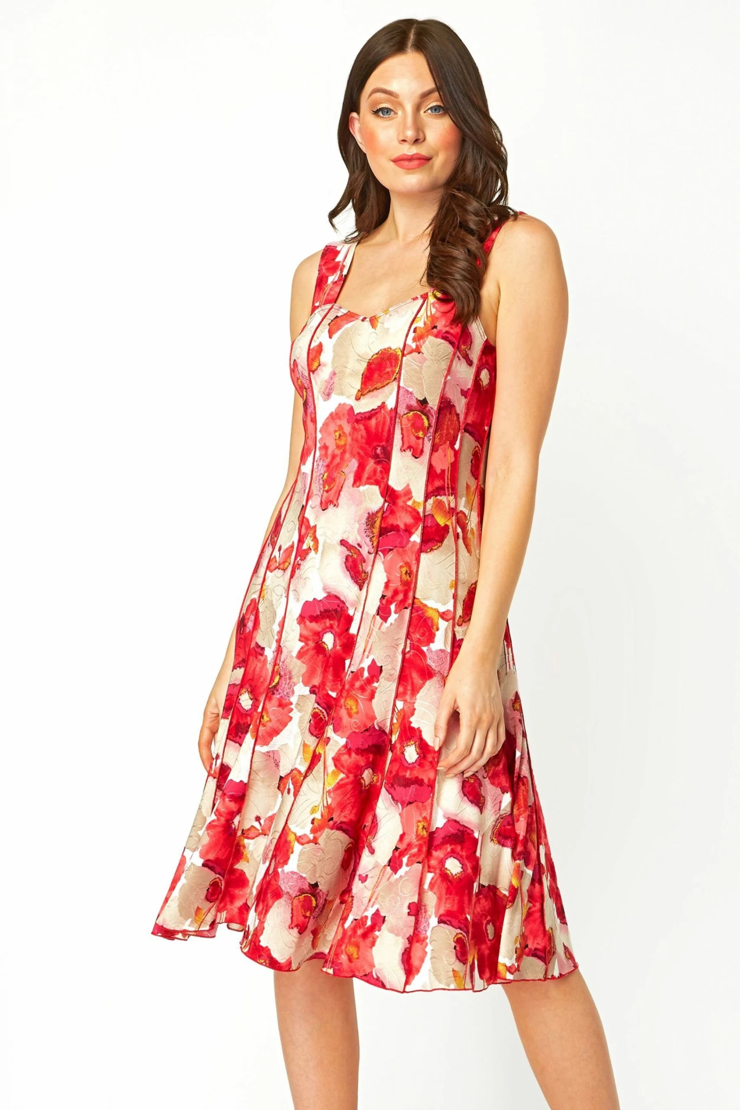 Roman Red Floral Printed Panel Dress 3 Roman Red Floral Printed Panel Dress