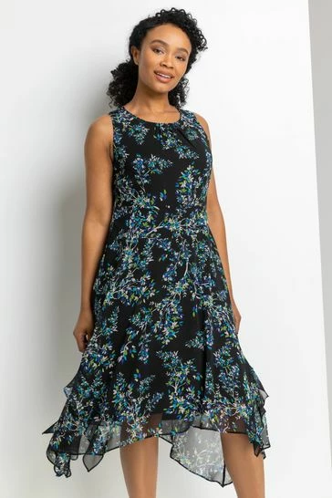 Roman Black Petite Floral Print Hanky Hem Dress 7 Roman Black Petite Floral Print Hanky Hem Dress - Image 5