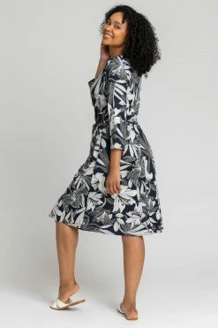 Roman Blue Petite Floral Lily Print Belted Wrap Dress 8 Roman Blue Petite Floral Lily Print Belted Wrap Dress -Roman Sales Shop unnamed file 3000