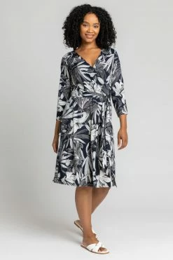 Roman Blue Petite Floral Lily Print Belted Wrap Dress 9 Roman Blue Petite Floral Lily Print Belted Wrap Dress -Roman Sales Shop unnamed file 3001