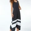 Roman Black & White Border Print Jersey Stretch Midi Dress