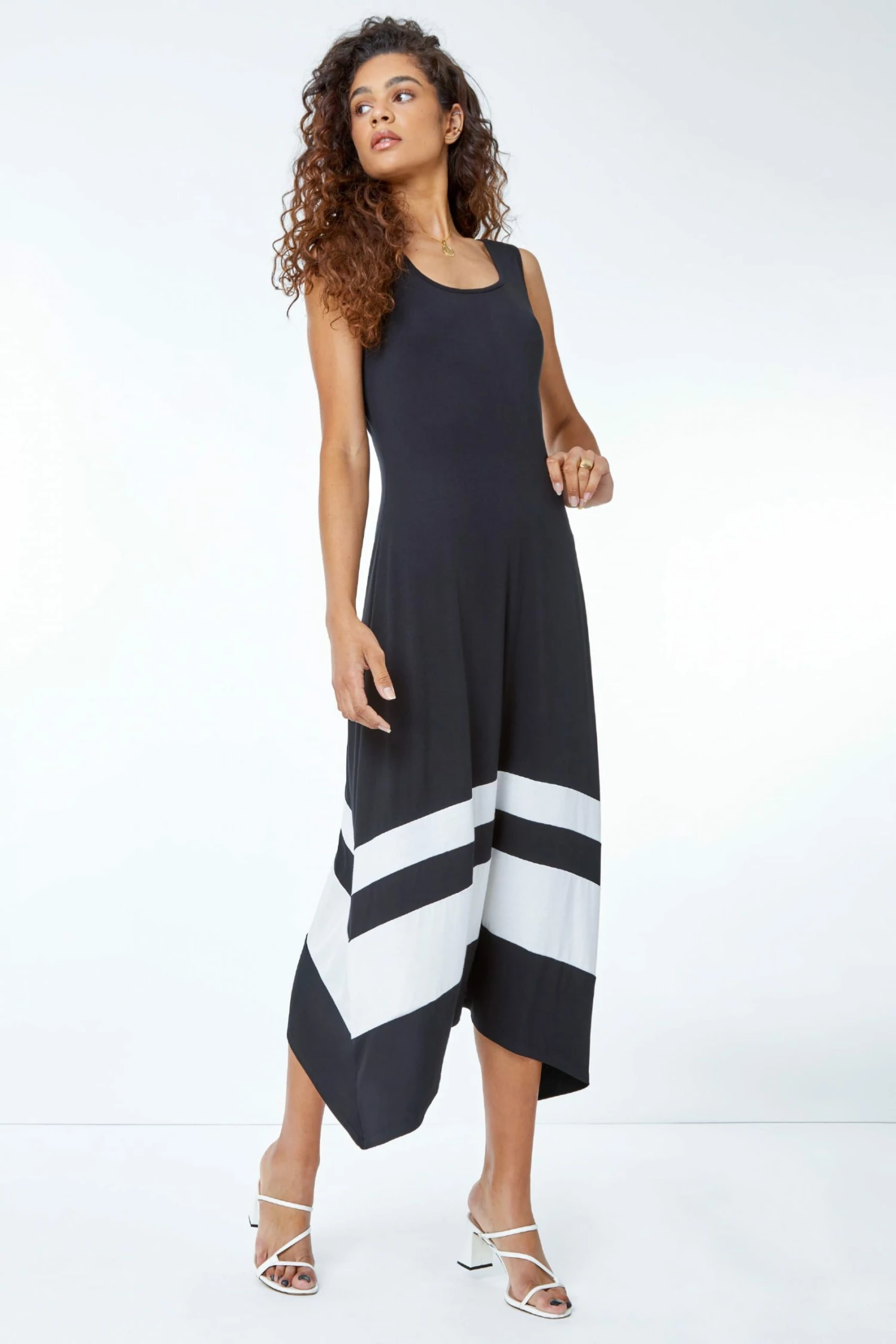 Roman Black & White Border Print Jersey Stretch Midi Dress 3 Roman Black & White Border Print Jersey Stretch Midi Dress
