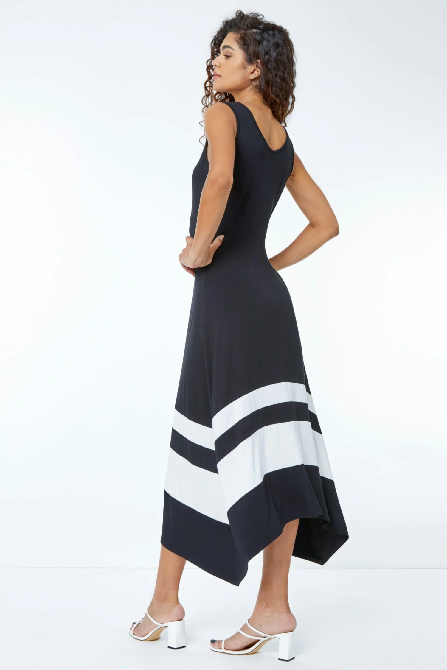 Roman Black & White Border Print Jersey Stretch Midi Dress 4 Roman Black & White Border Print Jersey Stretch Midi Dress - Image 2