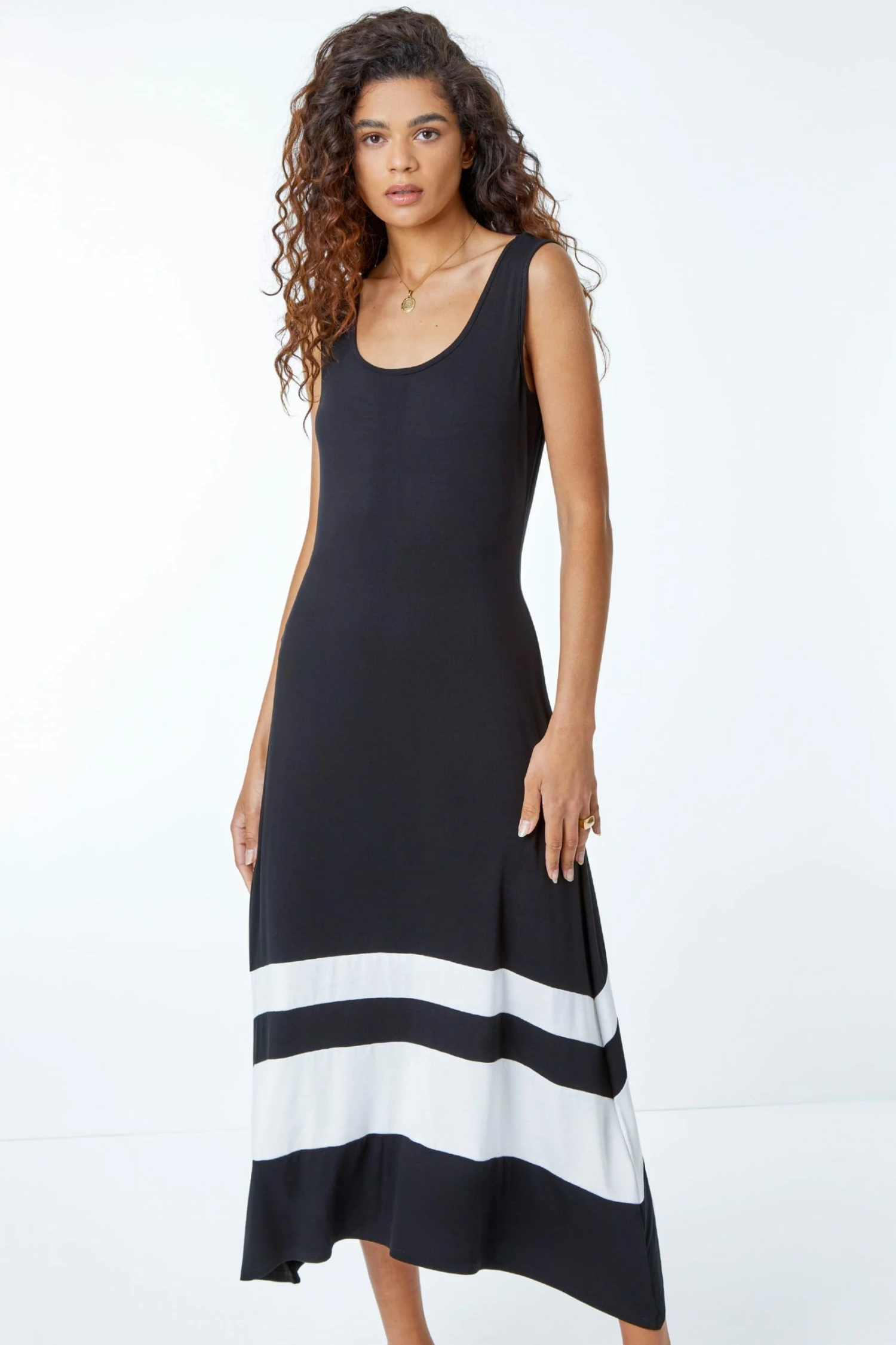 Roman Black & White Border Print Jersey Stretch Midi Dress 6 Roman Black & White Border Print Jersey Stretch Midi Dress - Image 4