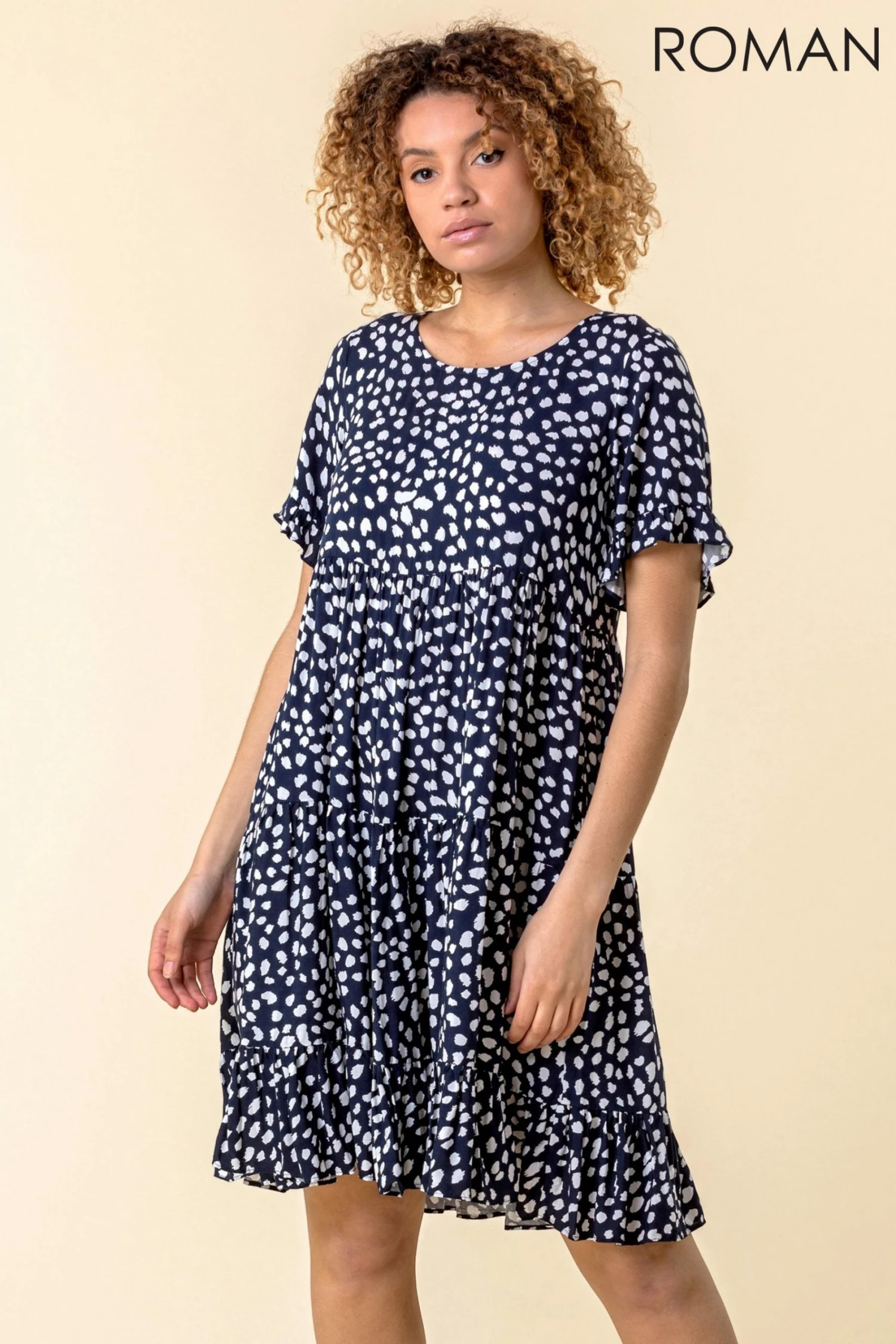 Roman Navy Abstract Spot Print Smock Dress 3 Roman Navy Abstract Spot Print Smock Dress