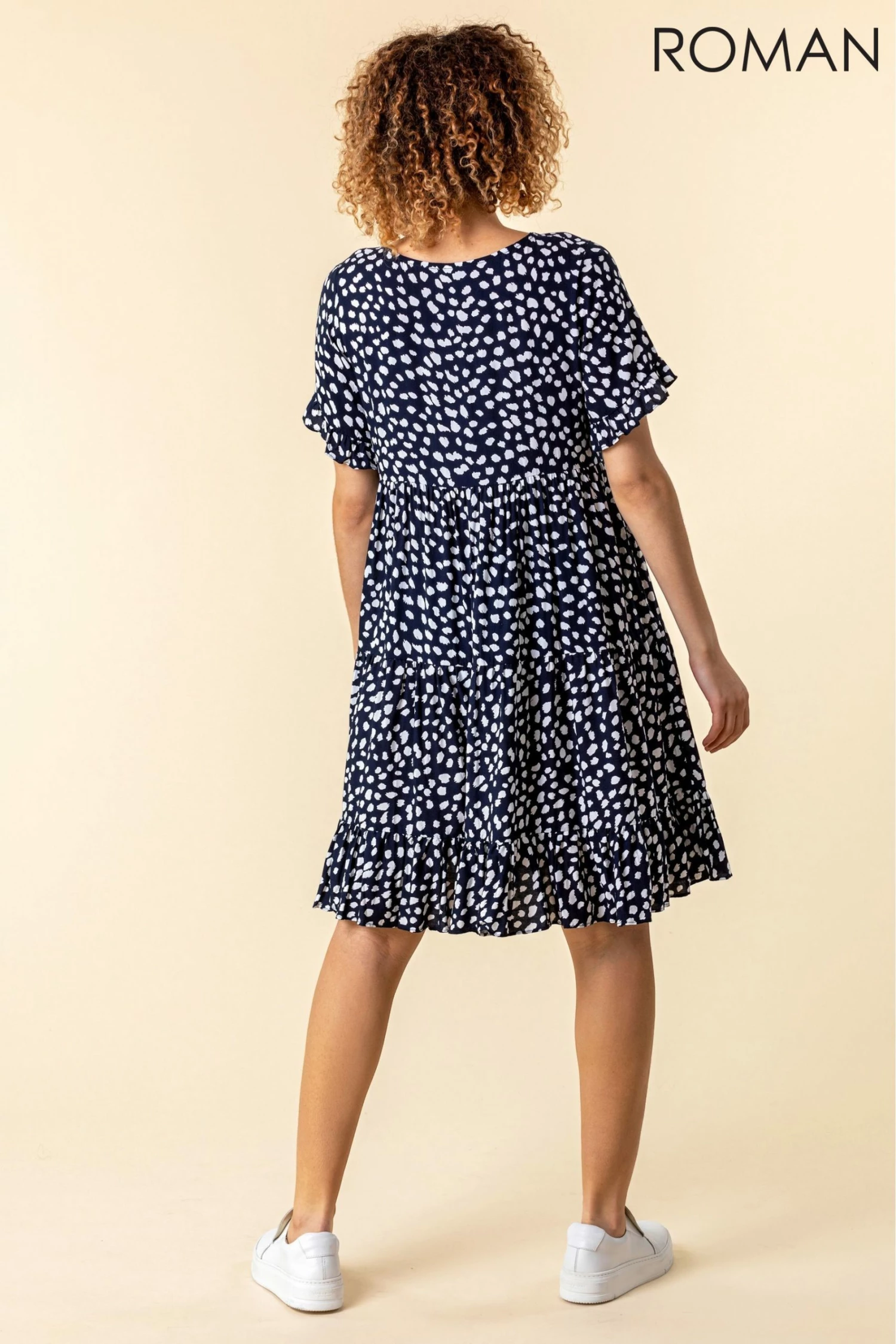 Roman Navy Abstract Spot Print Smock Dress 4 Roman Navy Abstract Spot Print Smock Dress - Image 2