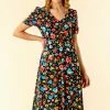 Roman Black Floral Print Gathered Front Dress 1 Roman Black Floral Print Gathered Front Dress -Roman Sales Shop unnamed file 3015