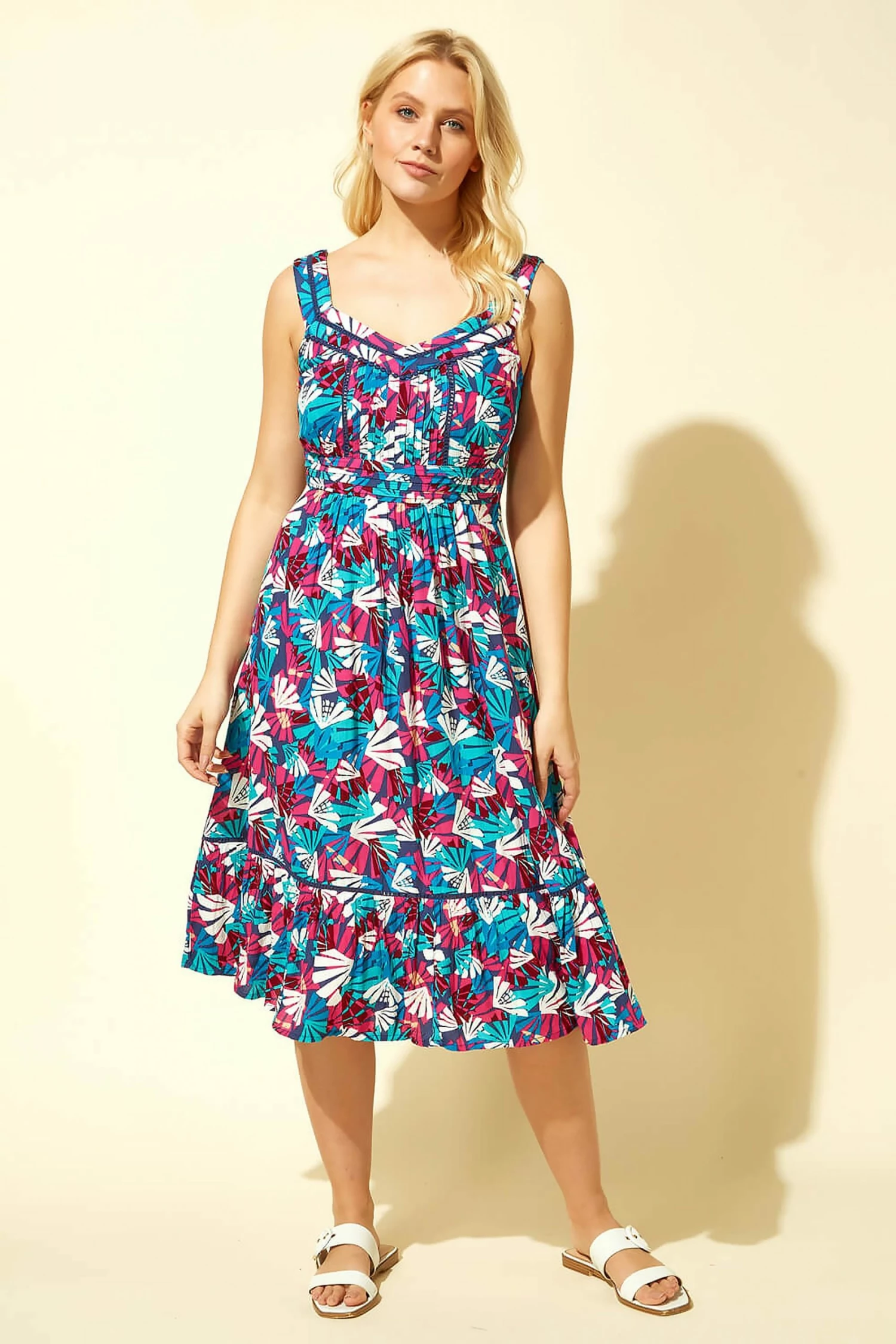 Roman Black Palm Print Midi Length Sun Dress 5 Roman Black Palm Print Midi Length Sun Dress - Image 3