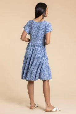 Roman Blue Tiered Floral Print V-Neck Dress -Roman Sales Shop unnamed file 3025