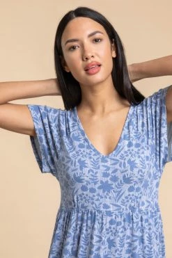 Roman Blue Tiered Floral Print V-Neck Dress -Roman Sales Shop unnamed file 3026