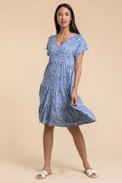 Roman Blue Tiered Floral Print V-Neck Dress -Roman Sales Shop unnamed file 3027