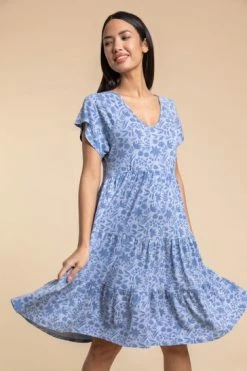 Roman Blue Tiered Floral Print V-Neck Dress -Roman Sales Shop unnamed file 3028