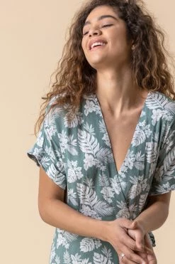 Roman Green Leaf Print Wrap Midi Dress 10 Roman Green Leaf Print Wrap Midi Dress -Roman Sales Shop unnamed file 3032