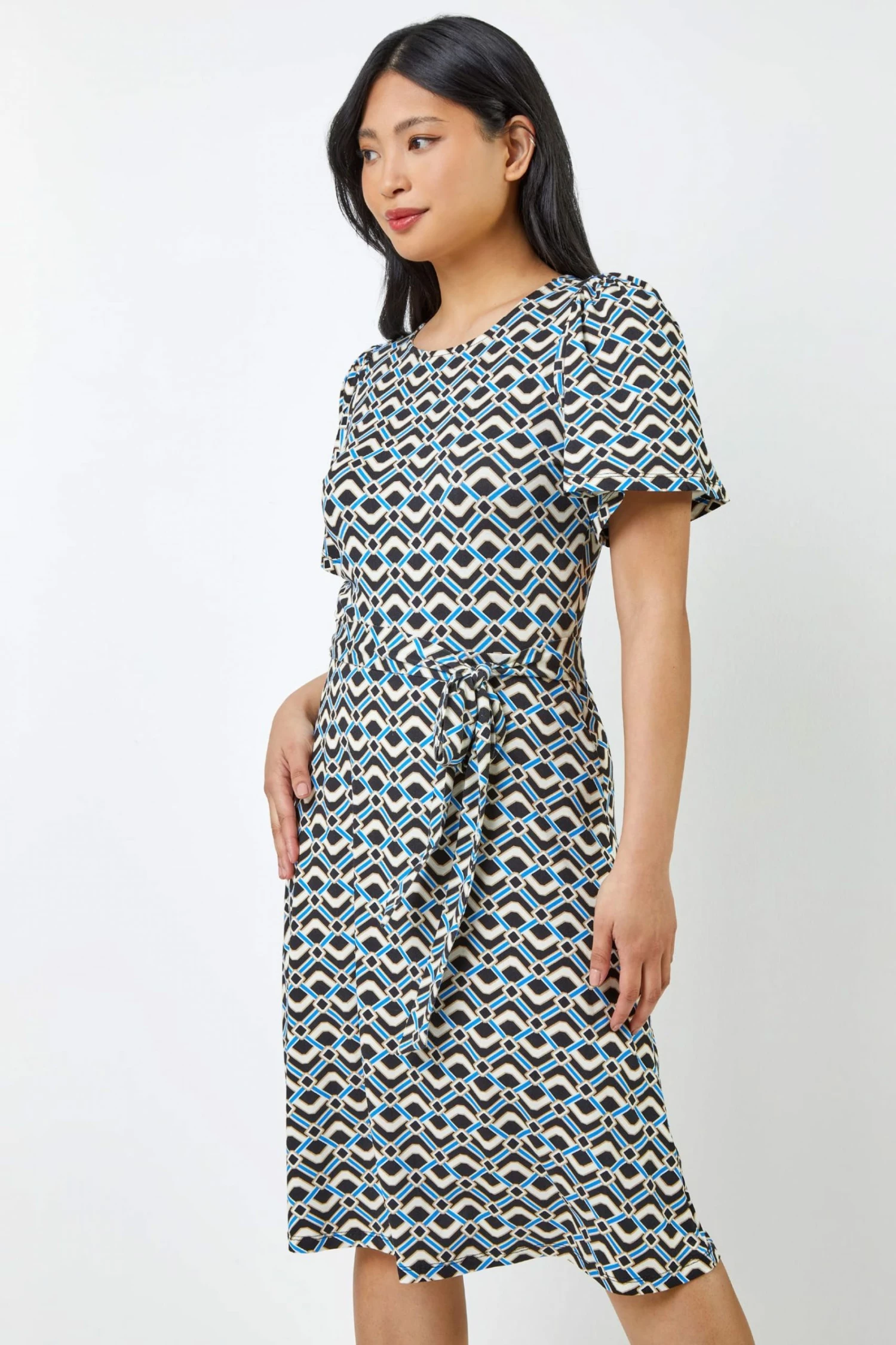 Roman Blue Petite Geo Print Jersey Dress 3 Roman Blue Petite Geo Print Jersey Dress