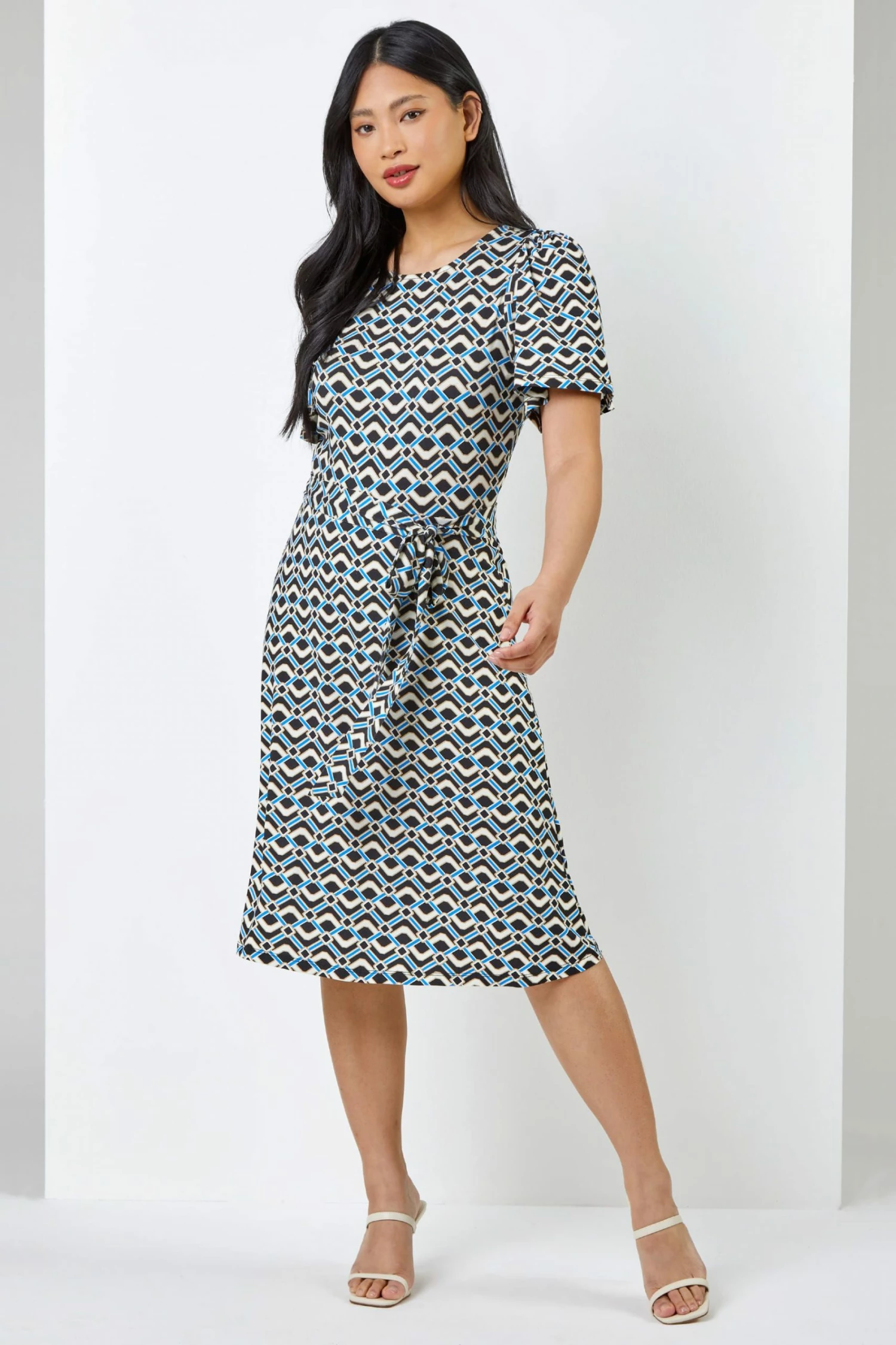 Roman Blue Petite Geo Print Jersey Dress 5 Roman Blue Petite Geo Print Jersey Dress - Image 3