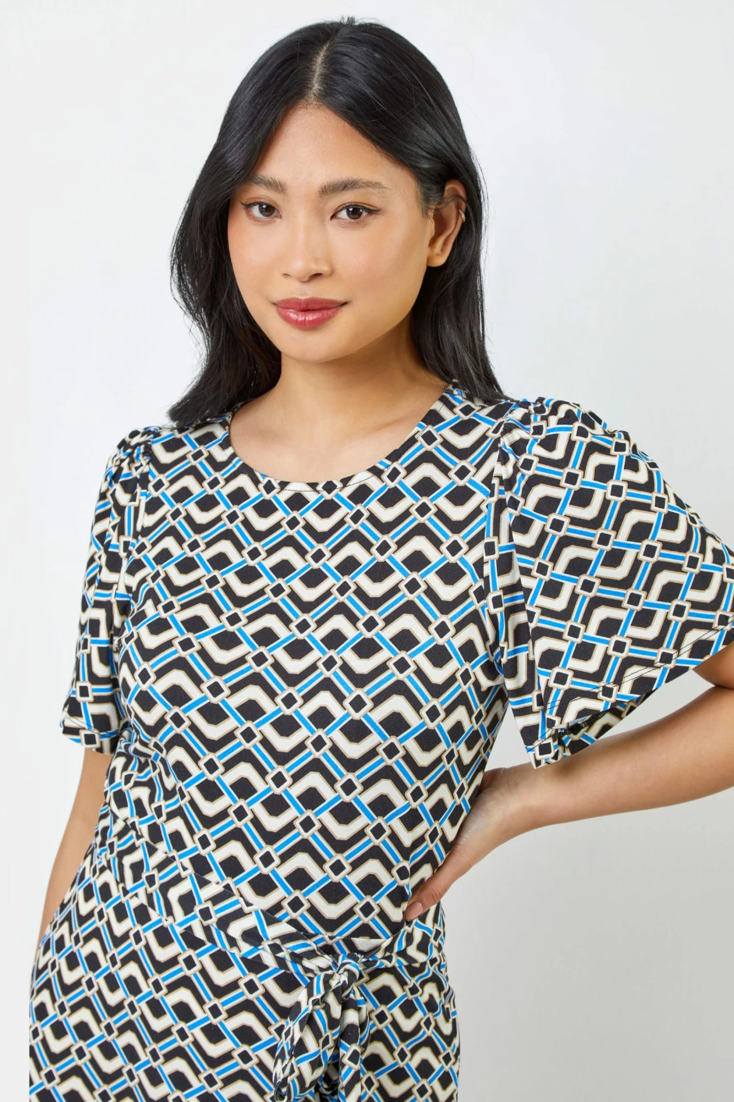 Roman Blue Petite Geo Print Jersey Dress 6 Roman Blue Petite Geo Print Jersey Dress - Image 4