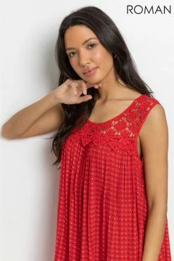 Roman Red Ditsy Print Lace Yoke Swing Dress 12 Roman Red Ditsy Print Lace Yoke Swing Dress -Roman Sales Shop unnamed file 3042