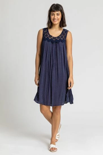 Roman Red Ditsy Print Lace Yoke Swing Dress 8 Roman Red Ditsy Print Lace Yoke Swing Dress - Image 6