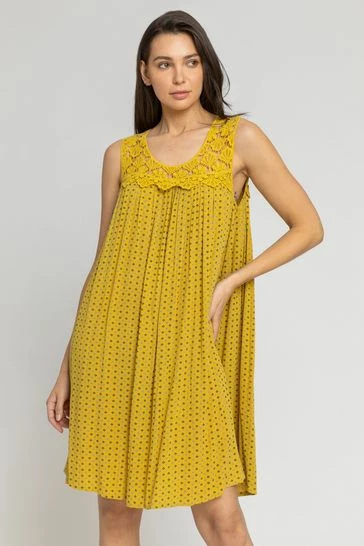 Roman Red Ditsy Print Lace Yoke Swing Dress 9 Roman Red Ditsy Print Lace Yoke Swing Dress - Image 7