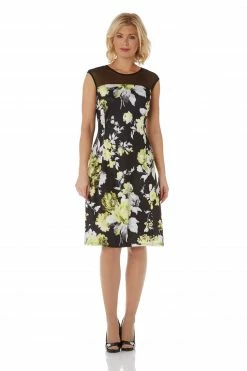 Roman Yellow Contrast Floral Print Fit & Flare Dress -Roman Sales Shop unnamed file 3054