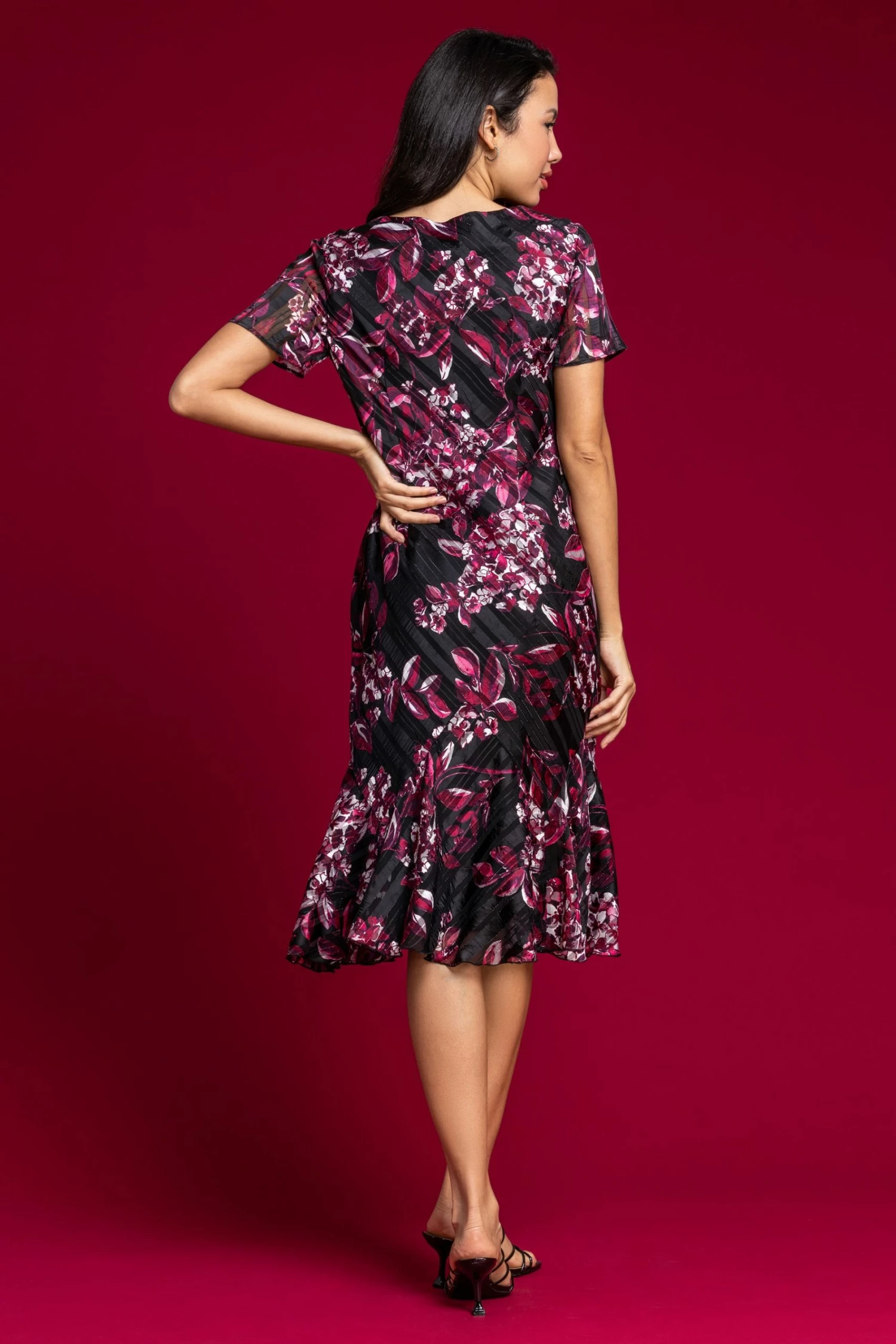 Roman Purple Floral Shimmer Fit & Flare Dress 4 Roman Purple Floral Shimmer Fit & Flare Dress - Image 2