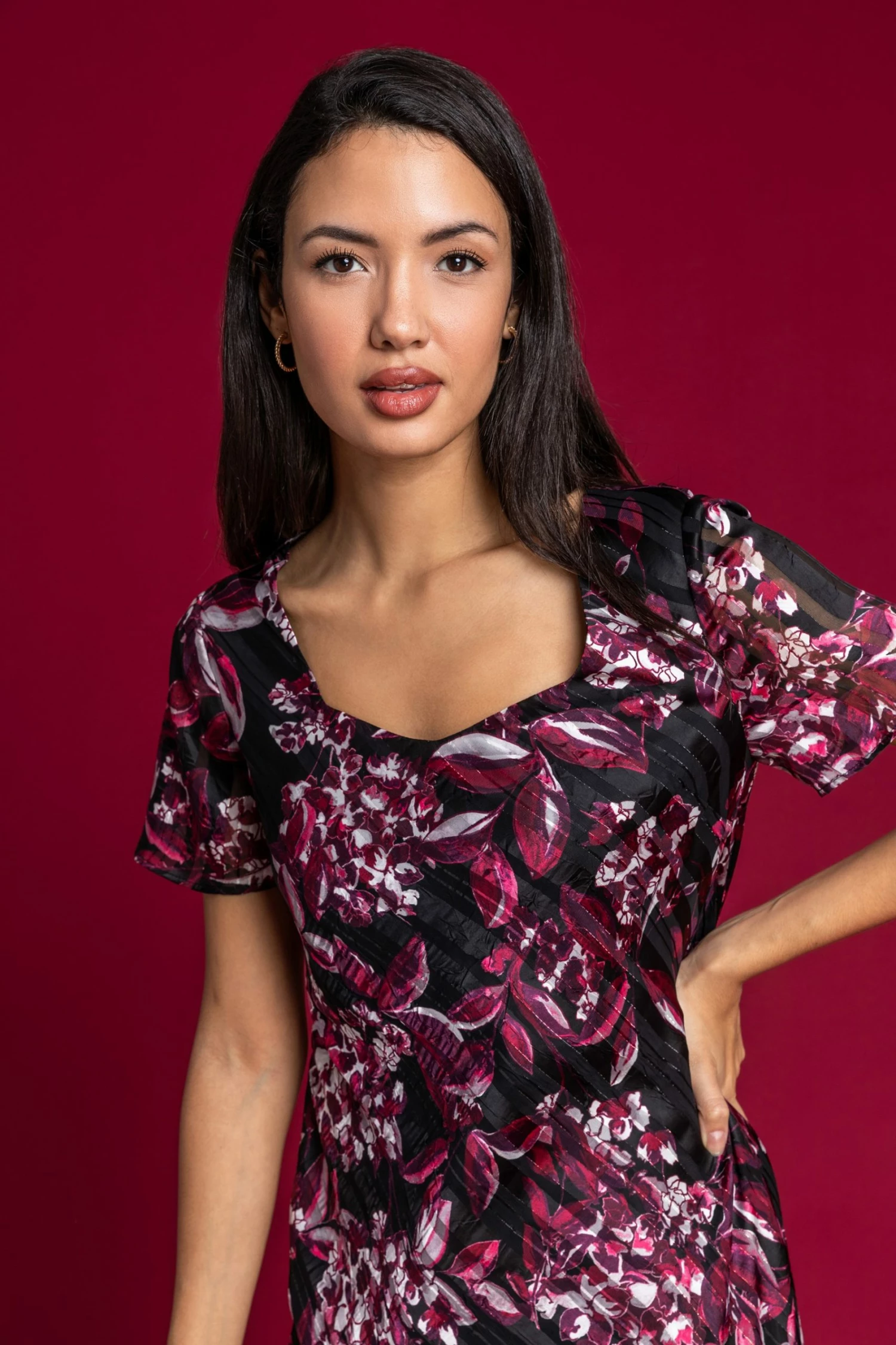 Roman Purple Floral Shimmer Fit & Flare Dress 6 Roman Purple Floral Shimmer Fit & Flare Dress - Image 4