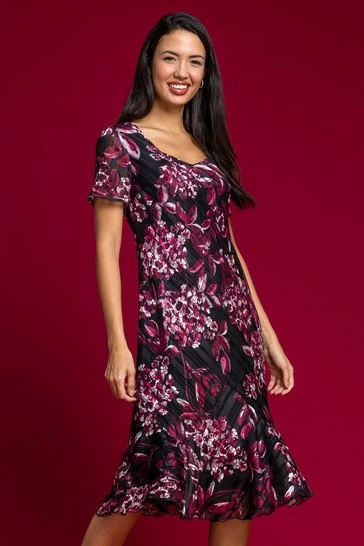 Roman Purple Floral Shimmer Fit & Flare Dress 7 Roman Purple Floral Shimmer Fit & Flare Dress - Image 5