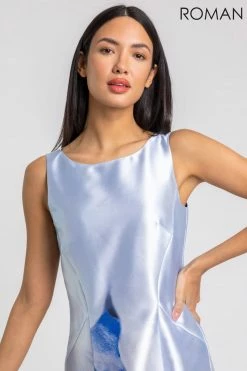 Roman Blue Floral Print Dipped Hem Midi Dress -Roman Sales Shop unnamed file 307