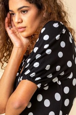 Roman Black Ruched Neck Spot Print Midi Dress -Roman Sales Shop unnamed file 3070