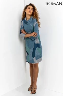 Roman Blue Abstract Print Cowl Neck Dress 9 Roman Blue Abstract Print Cowl Neck Dress -Roman Sales Shop unnamed file 3080