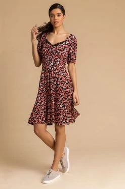 Roman Red Floral Print Lace Neck Tea Dress 9 Roman Red Floral Print Lace Neck Tea Dress -Roman Sales Shop unnamed file 3090