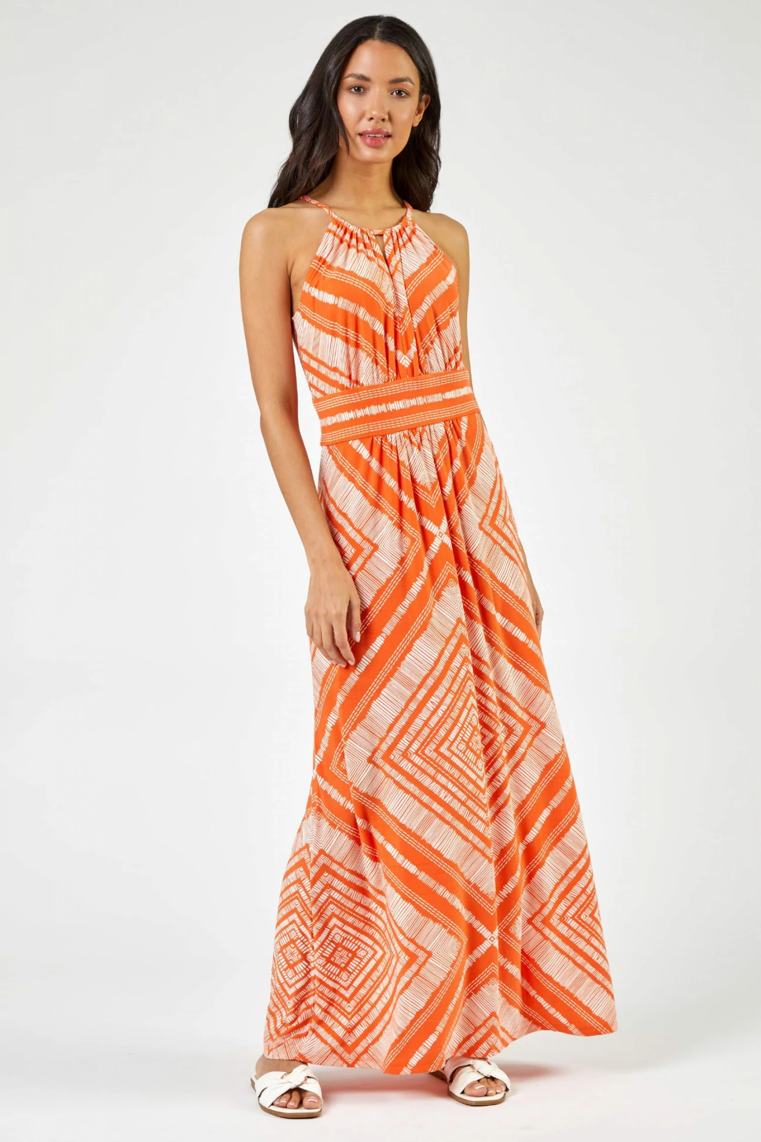 Roman Orange Boho Print Halterneck Maxi Dress 5 Roman Orange Boho Print Halterneck Maxi Dress - Image 3