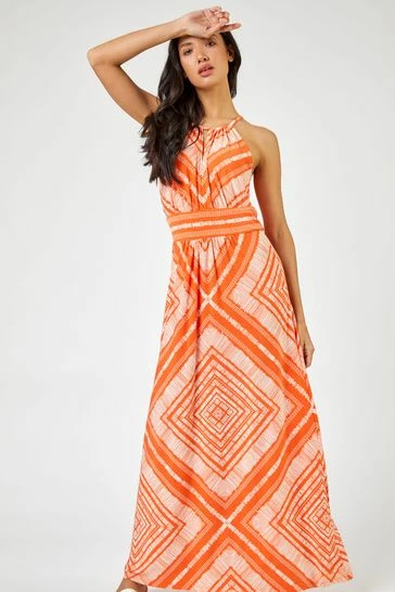 Roman Orange Boho Print Halterneck Maxi Dress 8 Roman Orange Boho Print Halterneck Maxi Dress - Image 6