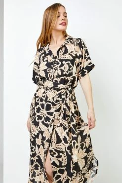 Roman Black Petite Floral Print Shirt Dress