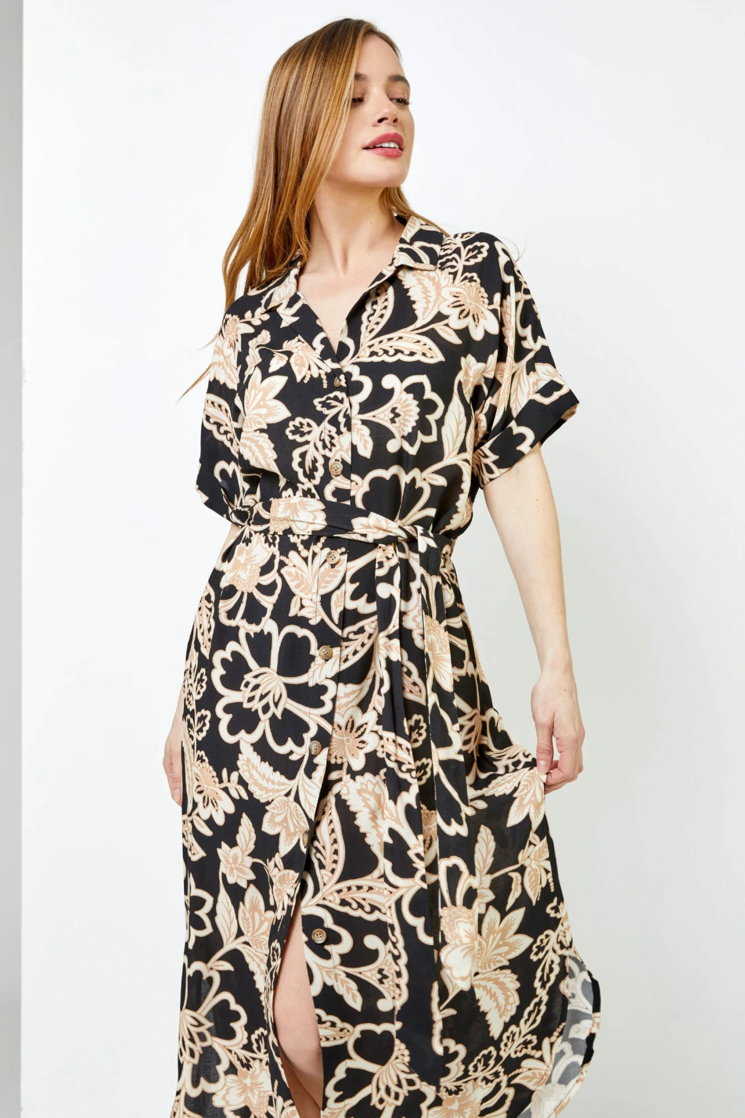Roman Black Petite Floral Print Shirt Dress 3 Roman Black Petite Floral Print Shirt Dress