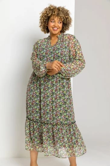 Roman Black Curve Floral Tiered Midi Dress 7 Roman Black Curve Floral Tiered Midi Dress - Image 5