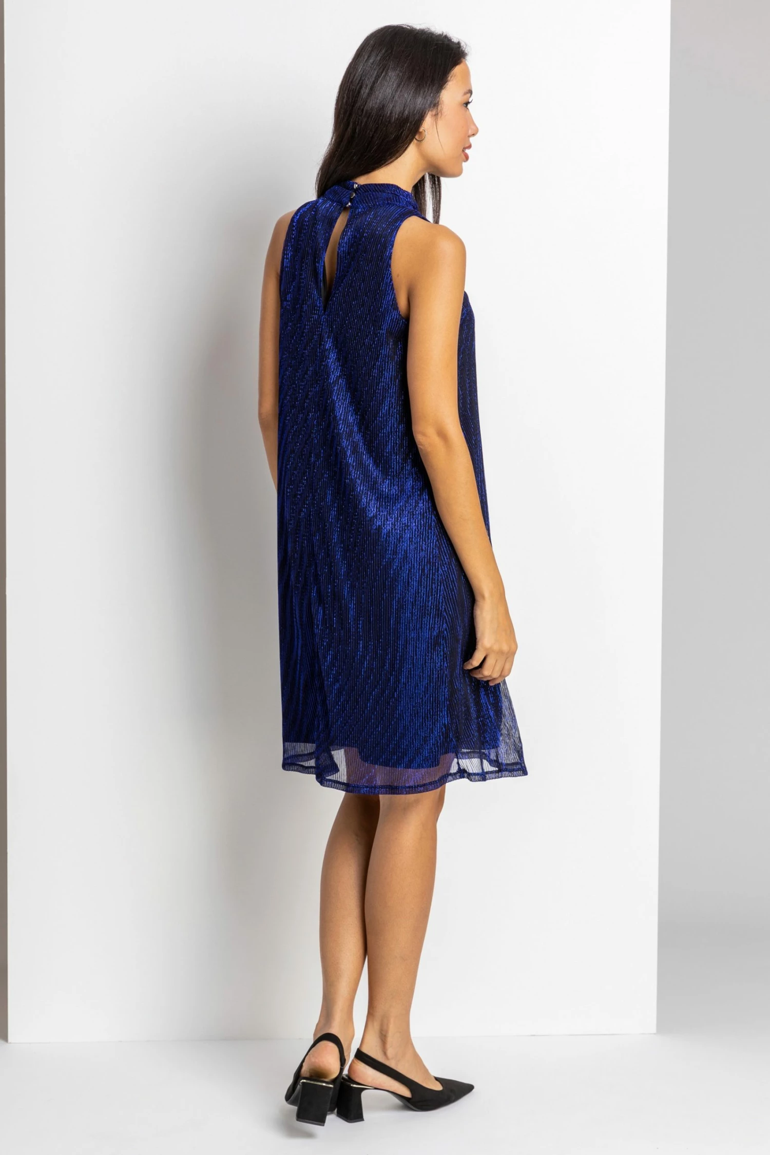 Roman Blue Shimmer Cutaway High Neck Dress 4 Roman Blue Shimmer Cutaway High Neck Dress - Image 2