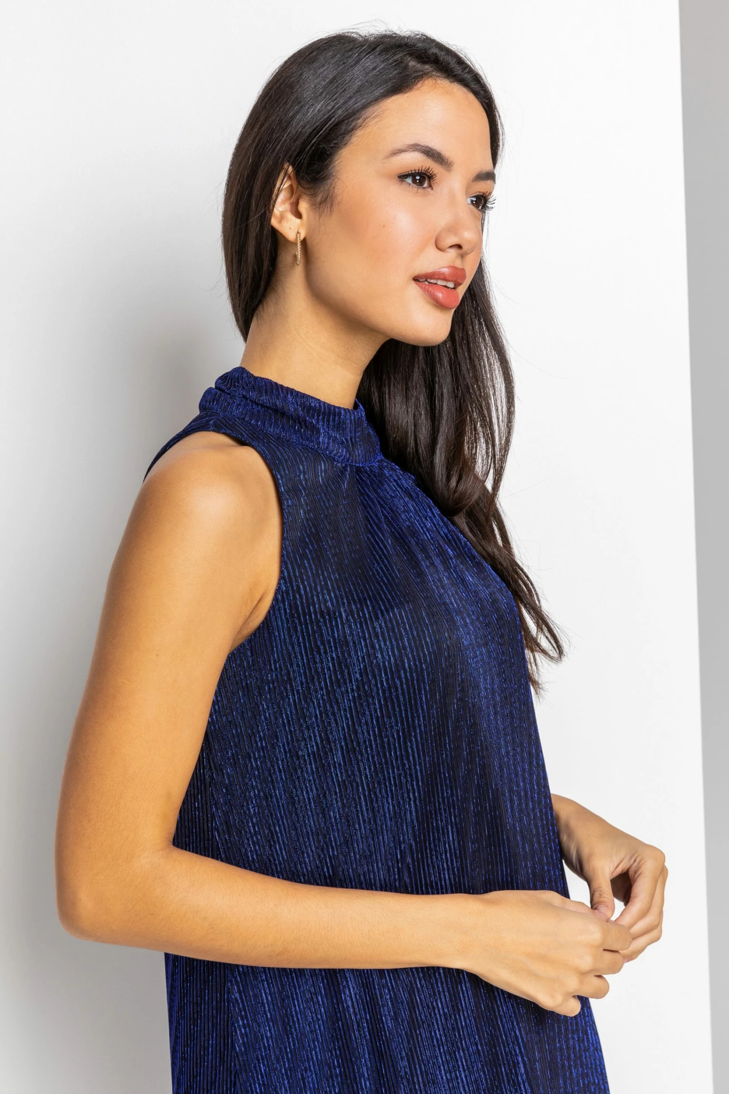 Roman Blue Shimmer Cutaway High Neck Dress 6 Roman Blue Shimmer Cutaway High Neck Dress - Image 4