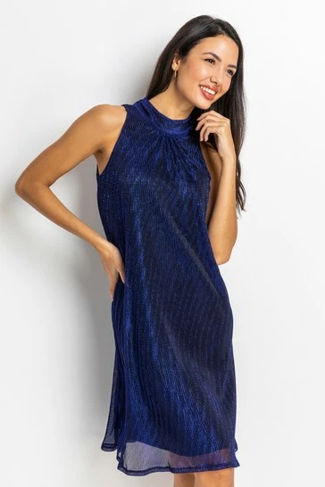 Roman Blue Shimmer Cutaway High Neck Dress 7 Roman Blue Shimmer Cutaway High Neck Dress - Image 5