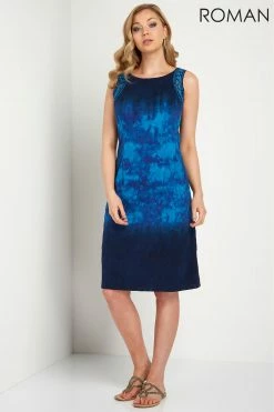 Roman Blue Tie Dye Print Shift Dress -Roman Sales Shop unnamed file 3137