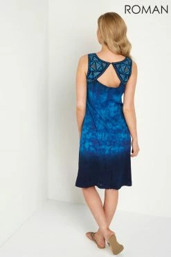 Roman Blue Tie Dye Print Shift Dress -Roman Sales Shop unnamed file 3138