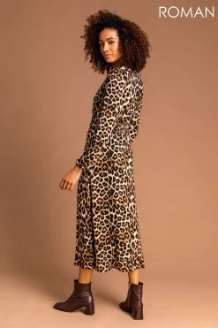 Roman Brown Animal Print Midi Dress -Roman Sales Shop unnamed file 3142